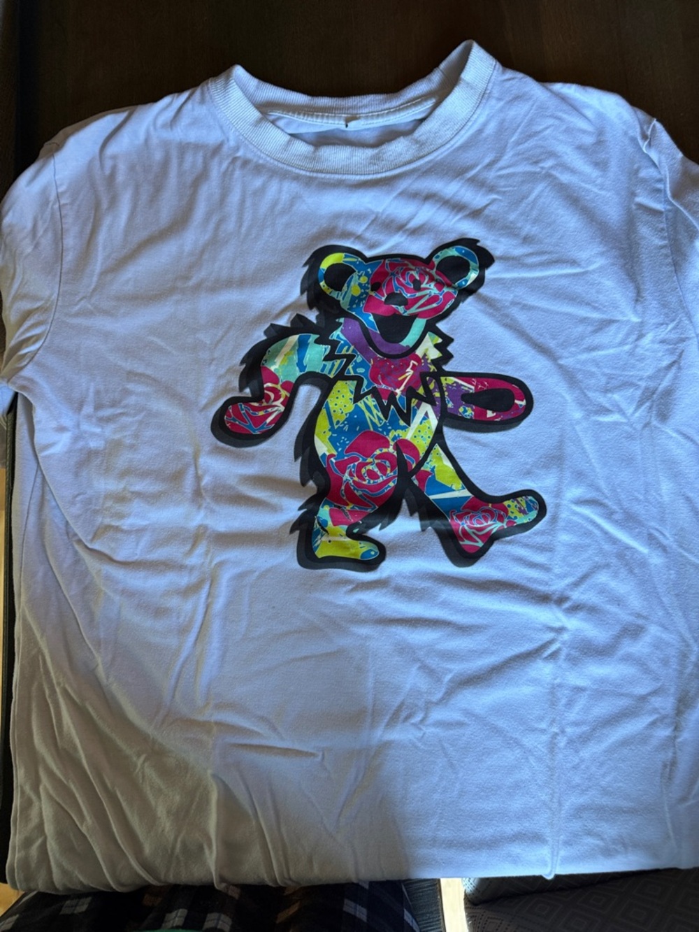 Kids White Graphic Tee with Colorful Bear Design
